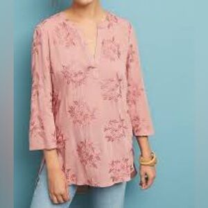 Anthropologie Maeve Kew Rose Embroidered Floral Tunic Top Size Small